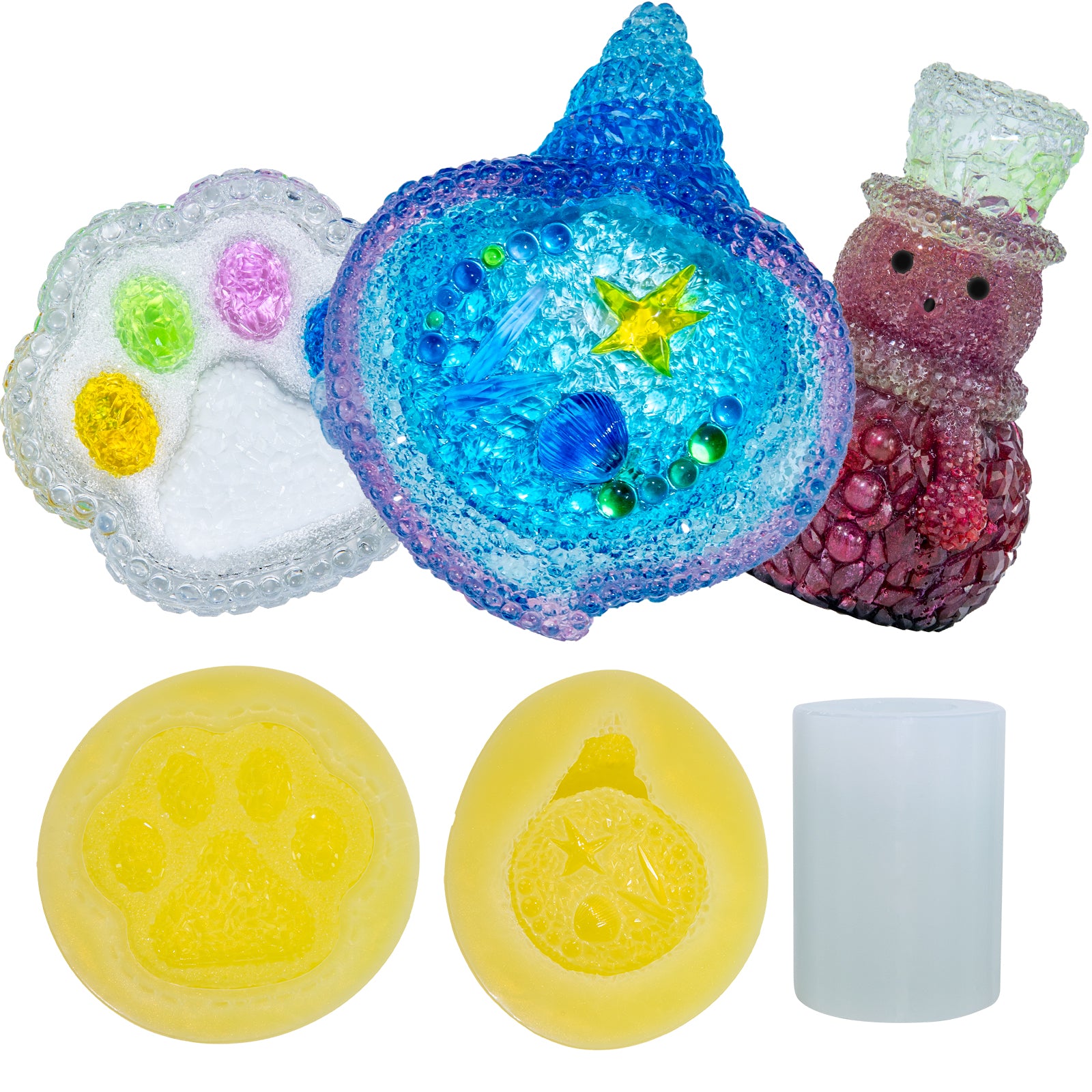Diamond Faceted Silicone Molds for Epoxy Resin – Snowman, Conch Tray & Cat Paw