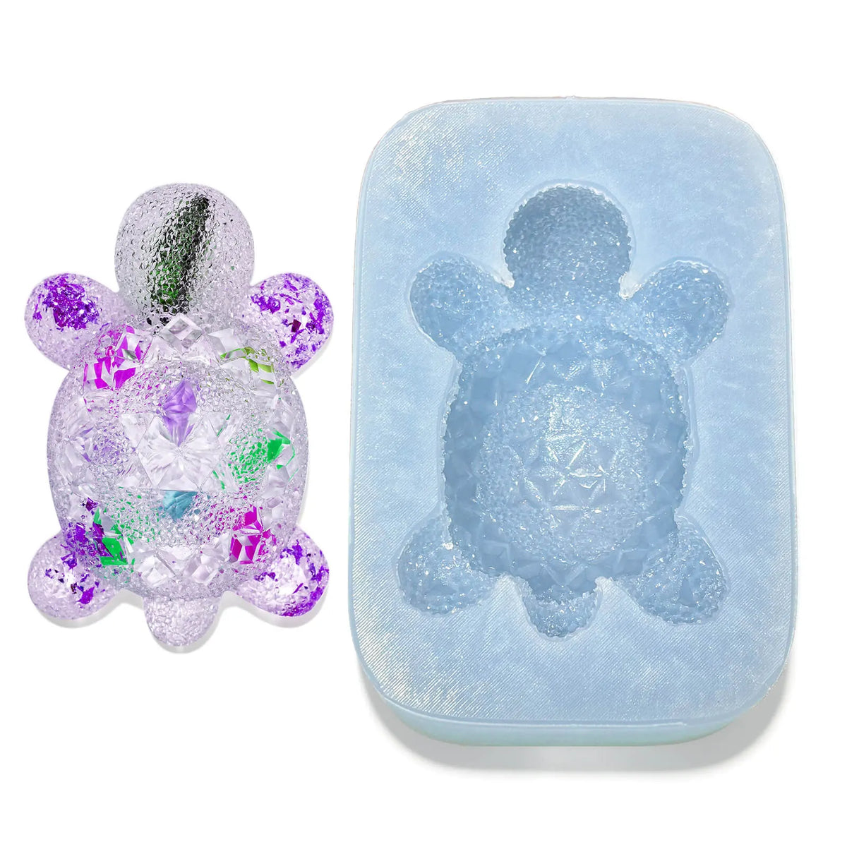 Little Turtle Diamond-Cut Silicone Mold with Finished Resin Turtle
