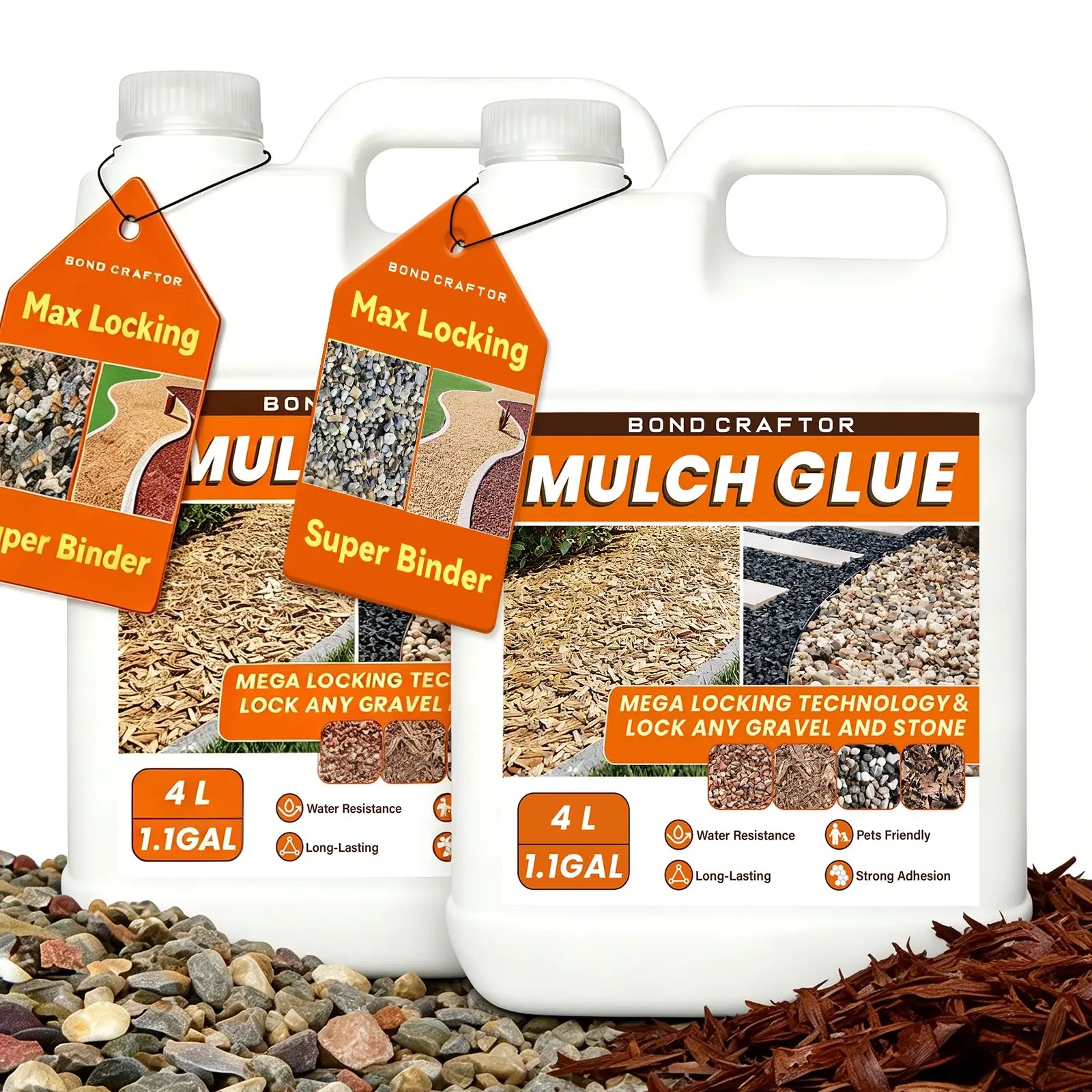 Bond Craftor mulch glue for locking any gravel stone and mulch - 1.1 Gallon super binder with water resistance