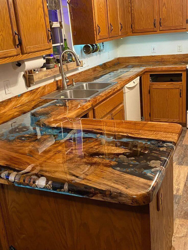 Kitchen countertop finished with Bond Craftor Table Top Epoxy for a glossy, durable surface.