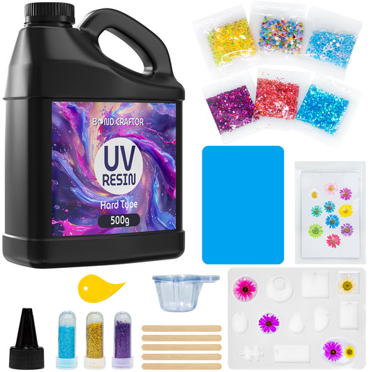 UV Resin 500g, Fast Curing Clear Epoxy Resin Kit Hard Type for Jewelry Making, Craft, DIY