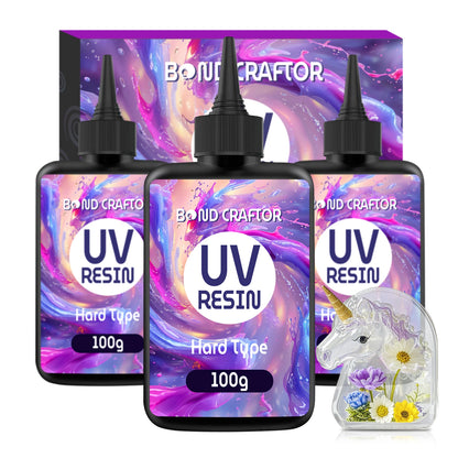 Bond Craftor UV Resin Kit displayed, featuring UV cure resin for fast, bubble-free results, ideal for crafting jewelry, art, and other creative DIY projects