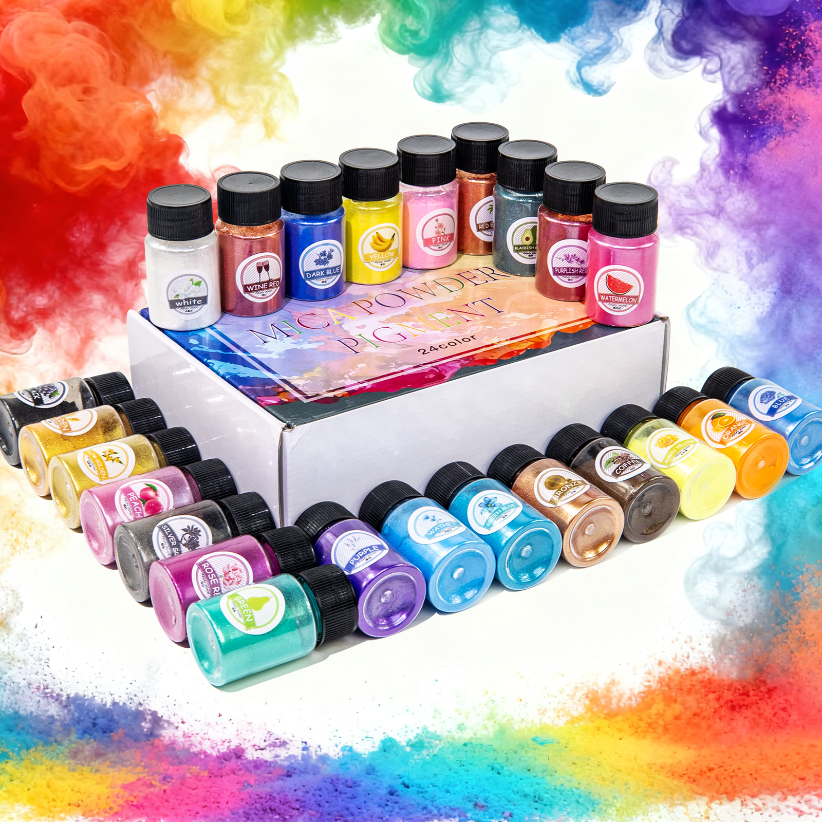 Pearlescent Mica Powder Set – 24 Colors, 20 ml Each Jar