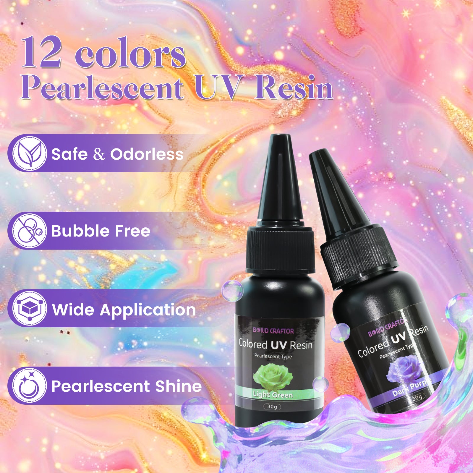 Pearlescent UV Resin Kit - 30g×12 Colors