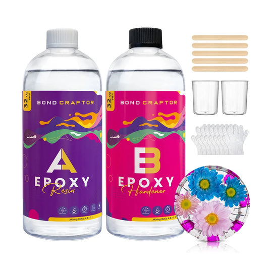 Bond Craftor Epoxy Resin 64 oz - Clear Epoxy Resin Kit - Non Yellowing Bubble Free Art Resin Casting Resin