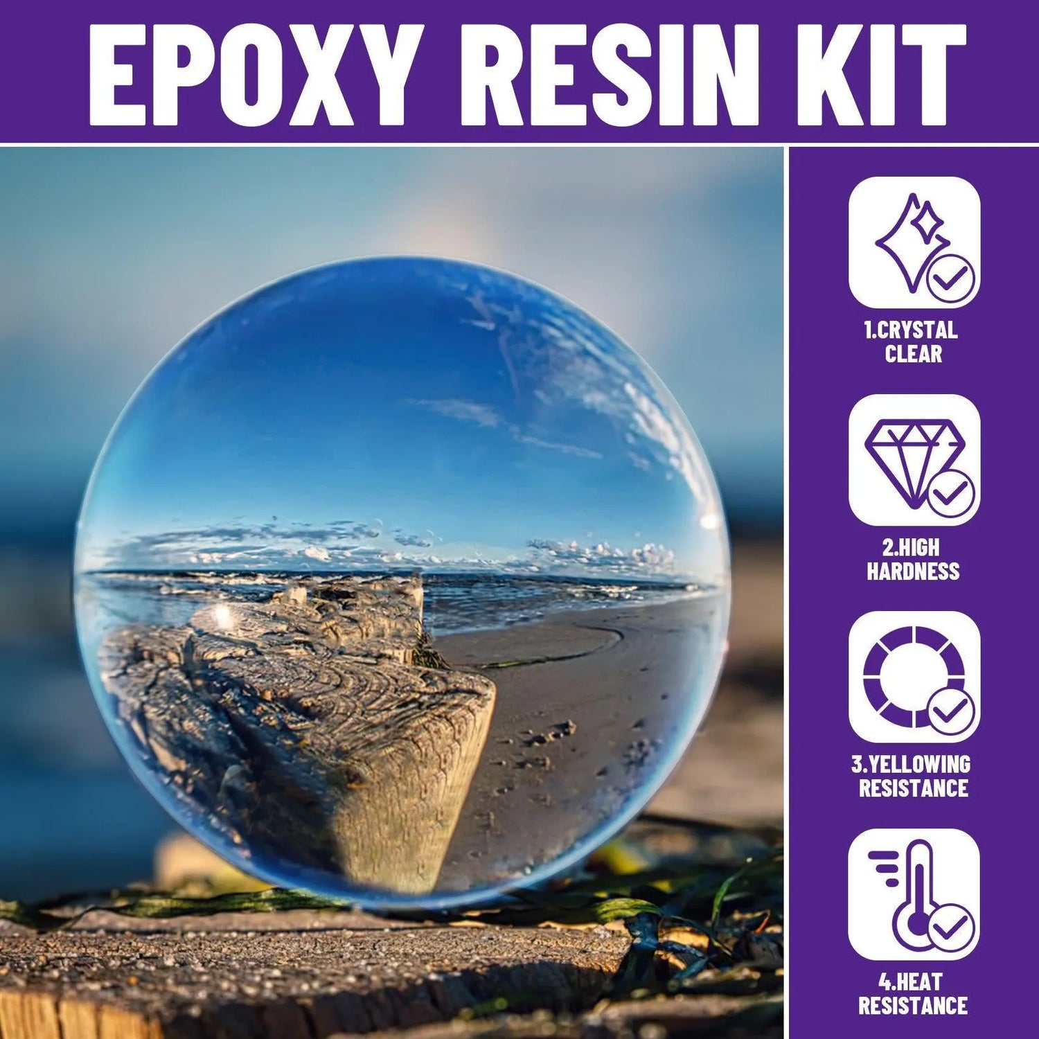 Bond Craftor Epoxy Resin Kit 32 oz - Crystal clear epoxy with a high gloss and self-leveling finish - Simple 1:1 ratio for bar and table coatings, woodworking, moulding and resin art casting - Bond Craftor