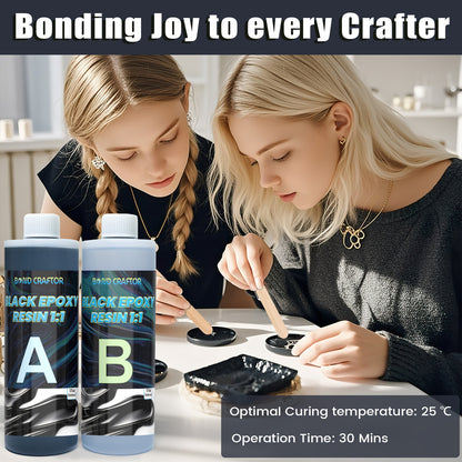 Black Epoxy Resin 16 Oz (8 Oz  + 8 Oz) High-Gloss Pure Black Resin, No Epoxy Dye, Pigment, or Mica Powder Needed, for DIY Bubble, Tabletops, Art, Jewelry Making