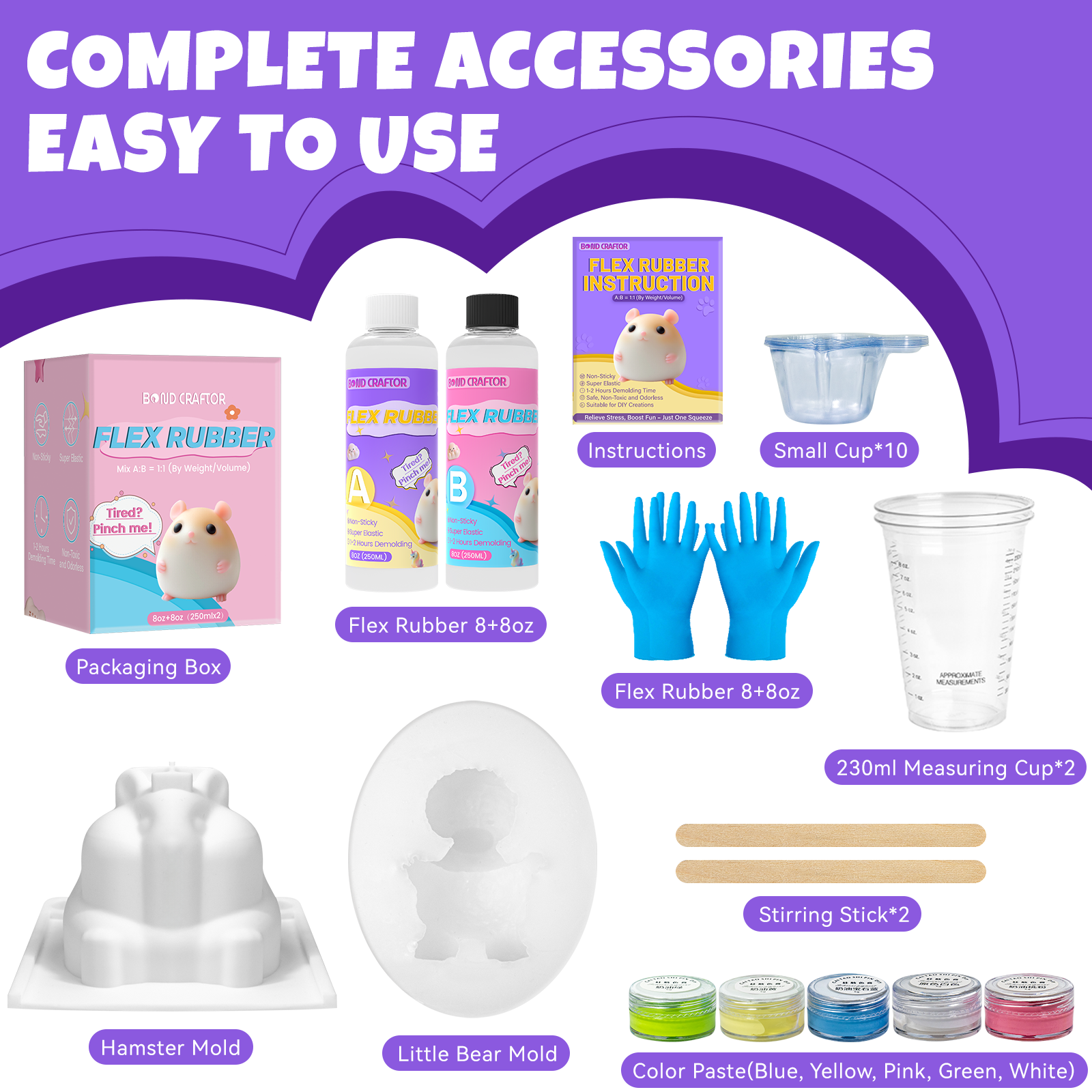 16oz Taba Squishy Kit – Soft 1:1 Silicone for DIY Toys, Cat Paw & Hamster Molds