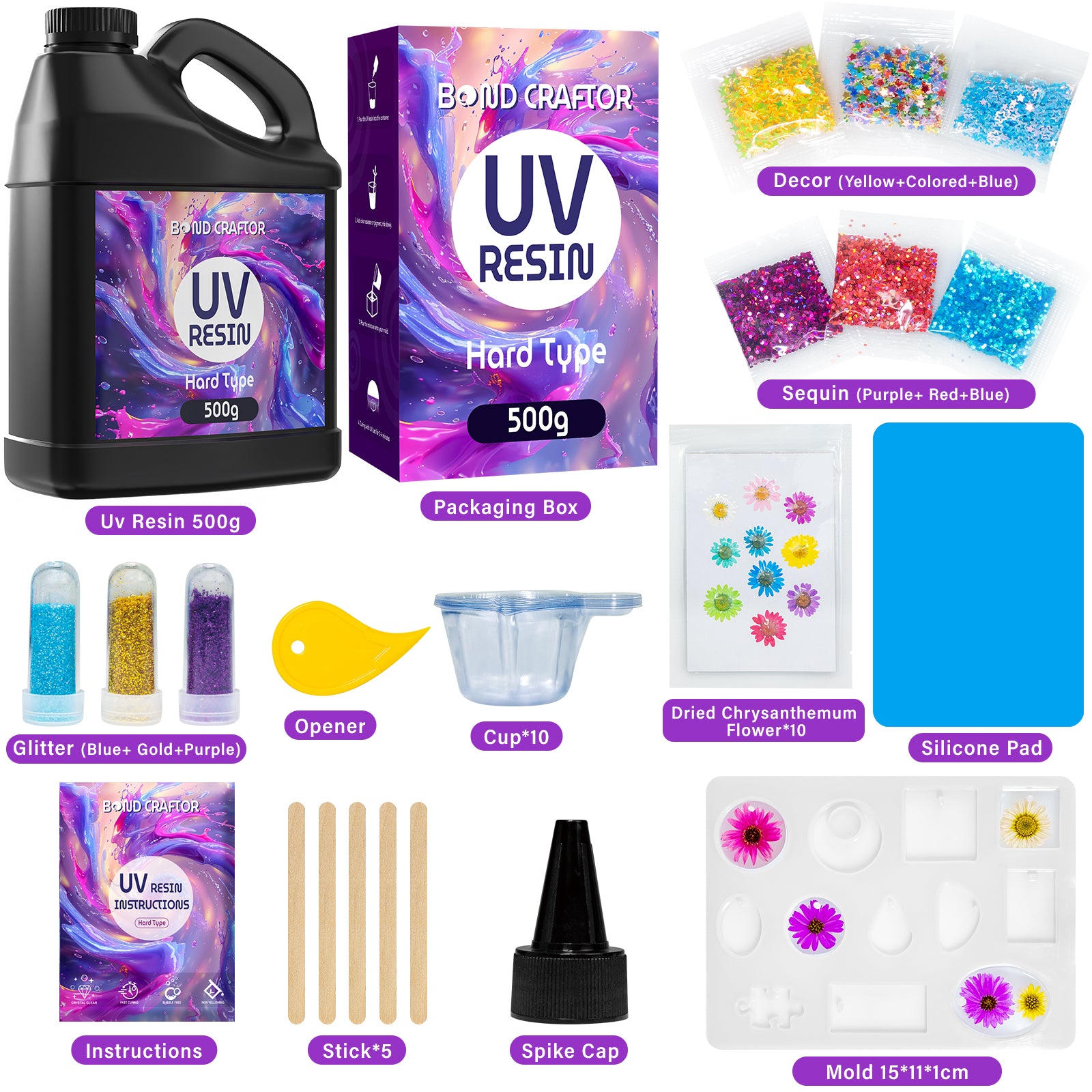 UV Resin 500g, Fast Curing Clear Epoxy Resin Kit Hard Type for Jewelry Making, Craft, DIY