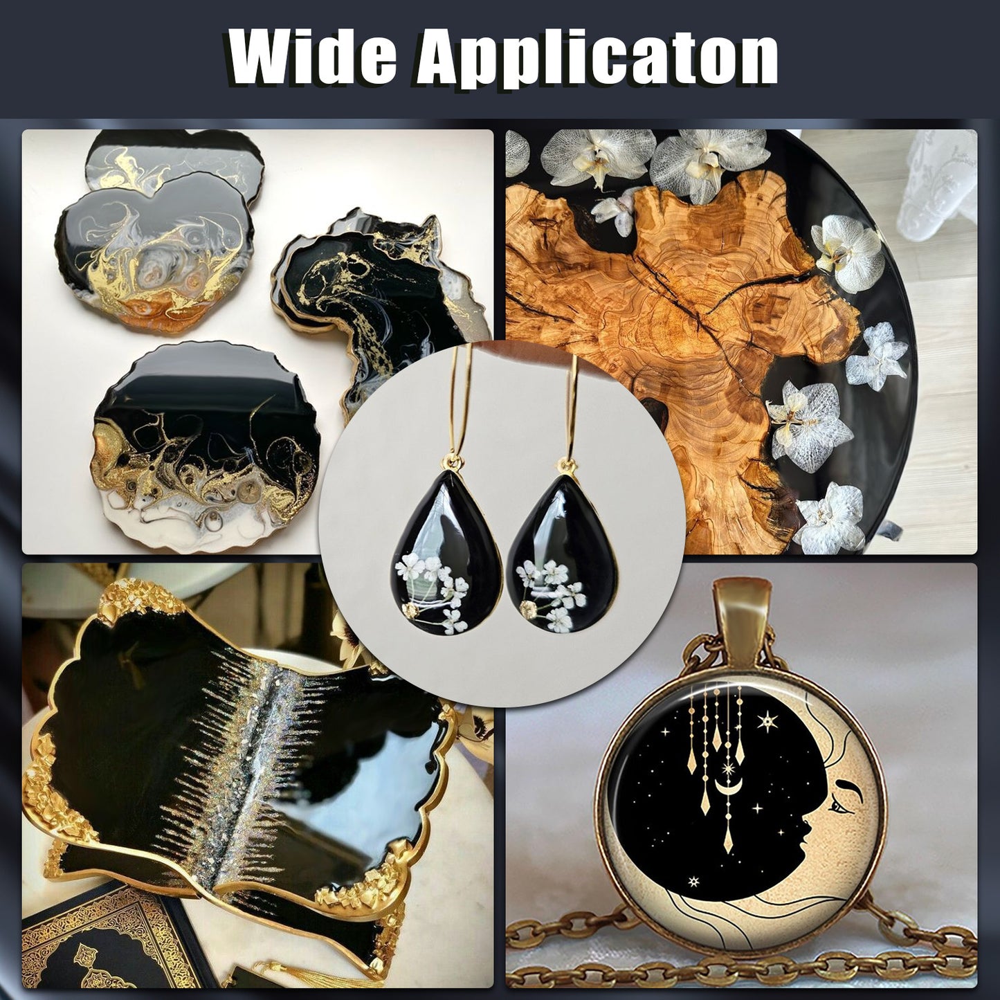 Black Epoxy Resin 16 Oz (8 Oz  + 8 Oz) High-Gloss Pure Black Resin, No Epoxy Dye, Pigment, or Mica Powder Needed, for DIY Bubble, Tabletops, Art, Jewelry Making
