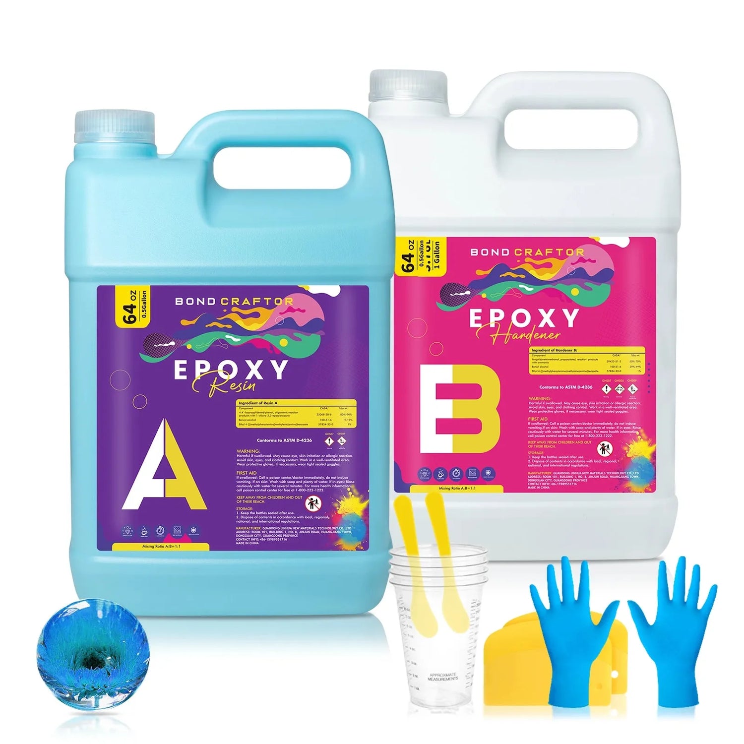 Bond Craftor Epoxy Resin 1 Gallon - Clear Epoxy Resin Kit - Great for Crafts, Jewelry Making, Wood and Resin Molds