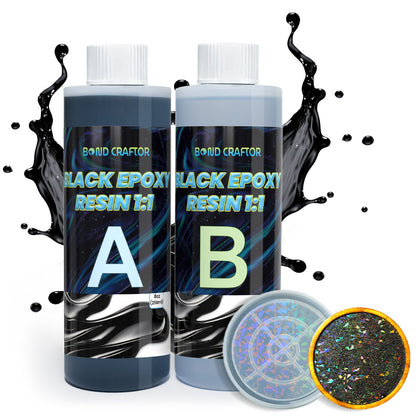 Black Epoxy Resin 16 Oz (8 Oz  + 8 Oz) High-Gloss Pure Black Resin, No Epoxy Dye, Pigment, or Mica Powder Needed, for DIY Bubble, Tabletops, Art, Jewelry Making
