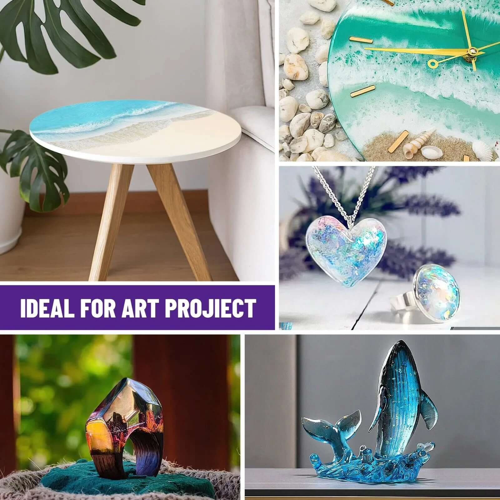 Bond Craftor Epoxy Resin ideal for art projects like resin tables, jewelry, clocks, and decorative sculptures with ultra-clear finish.