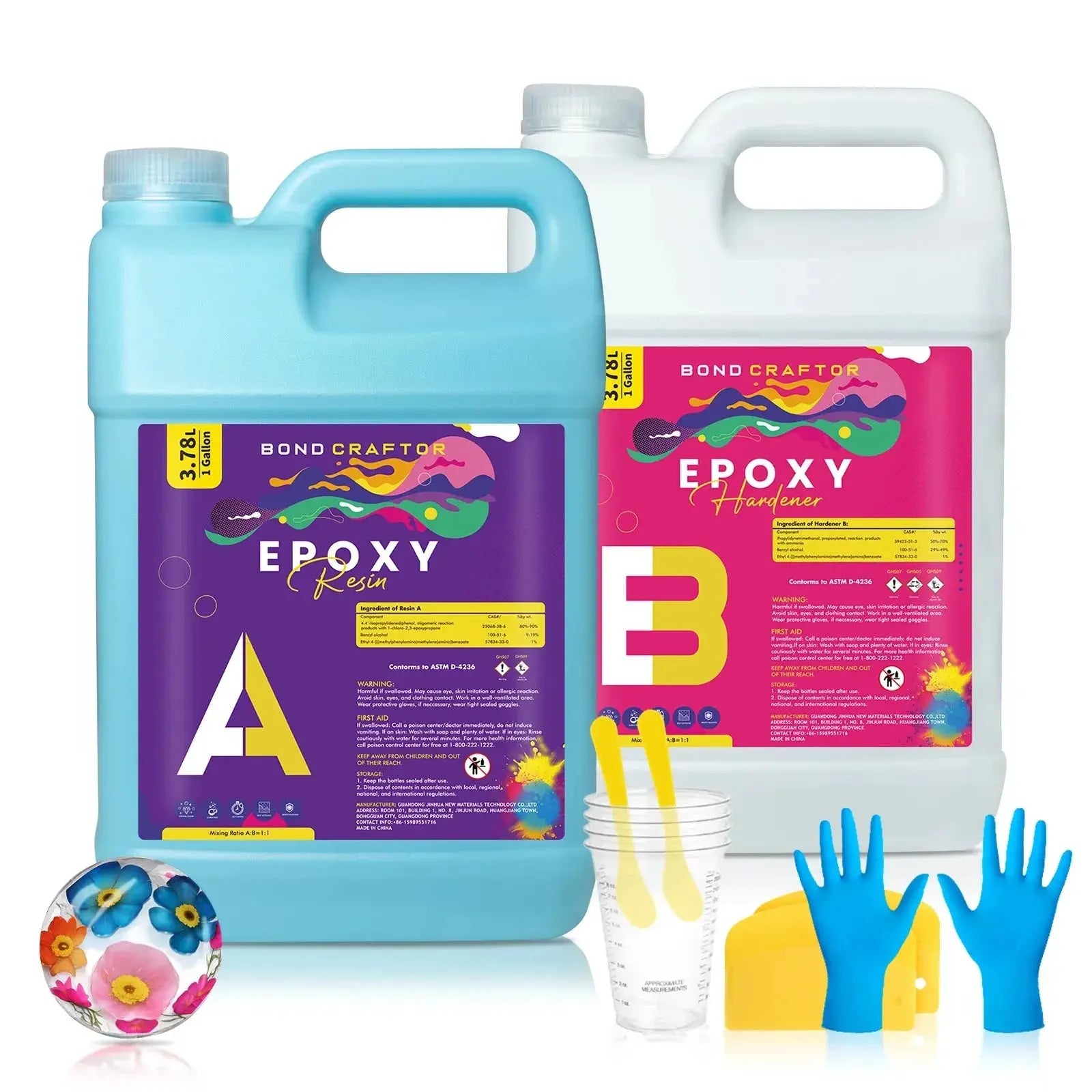 Bond Craftor clear epoxy, epoxy resin kit, epoxy clear coat, Epoxy resin 1:1, 2 gallon