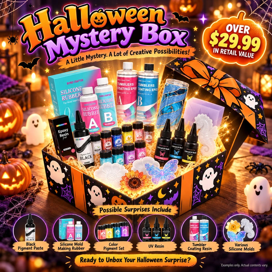 Halloween Mystery Box with resin supplies and silicone molds