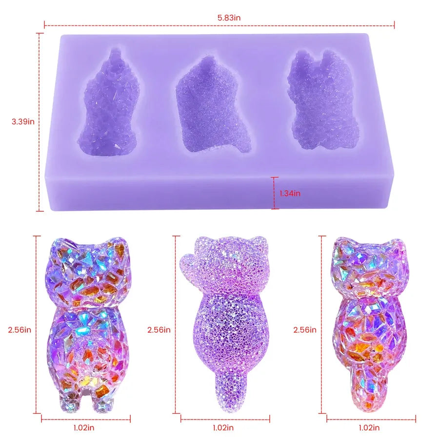 Three Cats Diamond-Cut Resin Mold for Jewelry Crafts