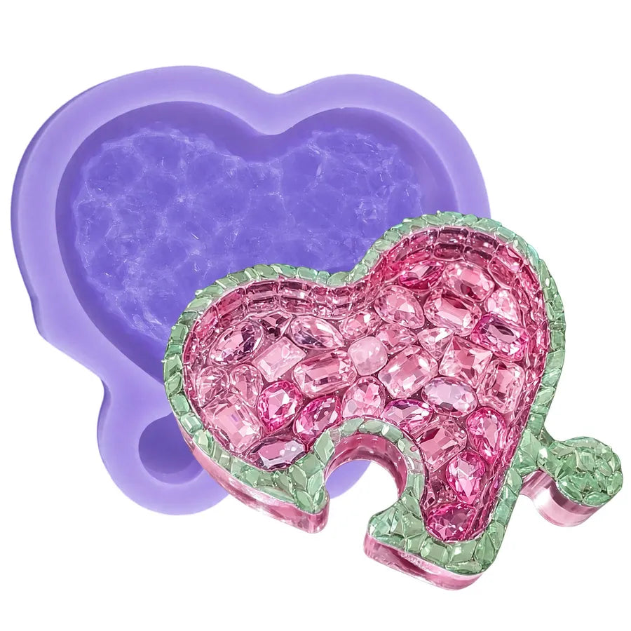 Heart Diamond-Cut Puzzle Resin Mold, Interlocking Love Mold