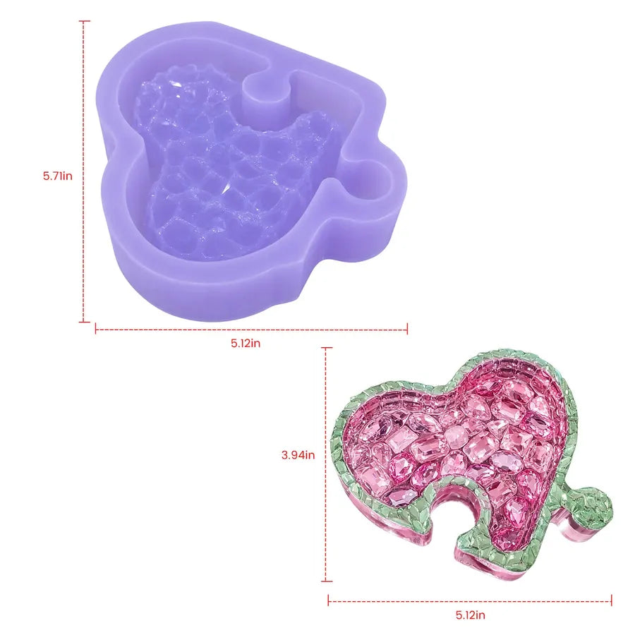 Heart Diamond-Cut Puzzle Resin Mold, Interlocking Love Mold