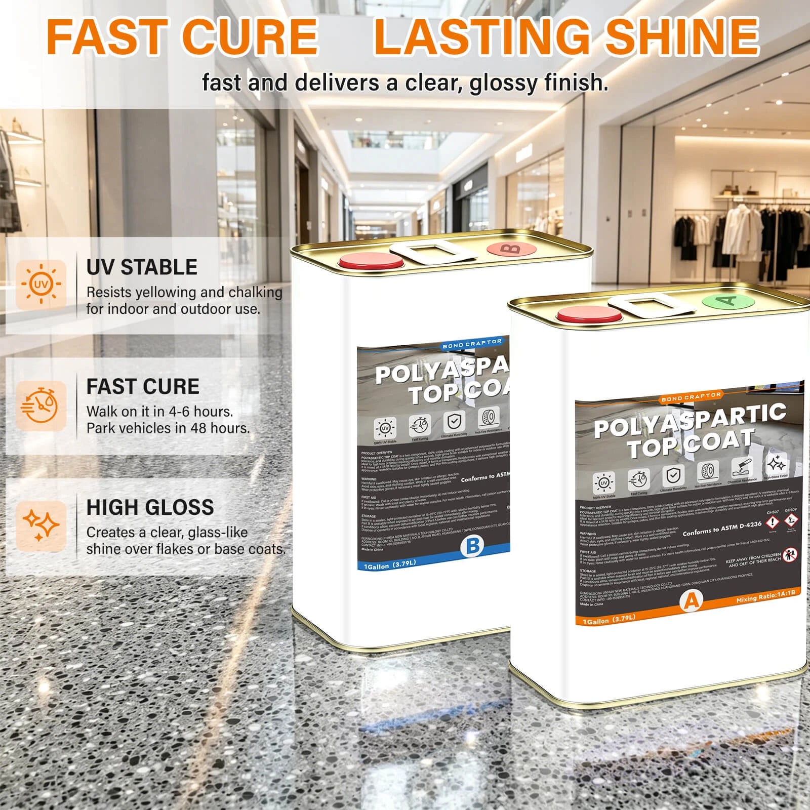 Clear Polyaspartic Floor Topcoat with UV Resistance – 2-Gallon Kit