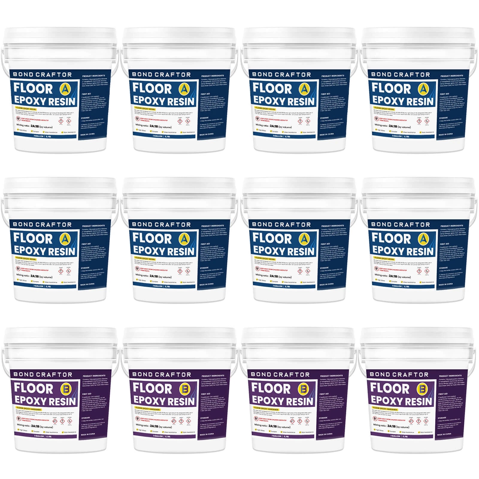 Bond Craftor 3 gallon floor epoxy resin kit - clear protective coating for driveways workshops showrooms and factory floors