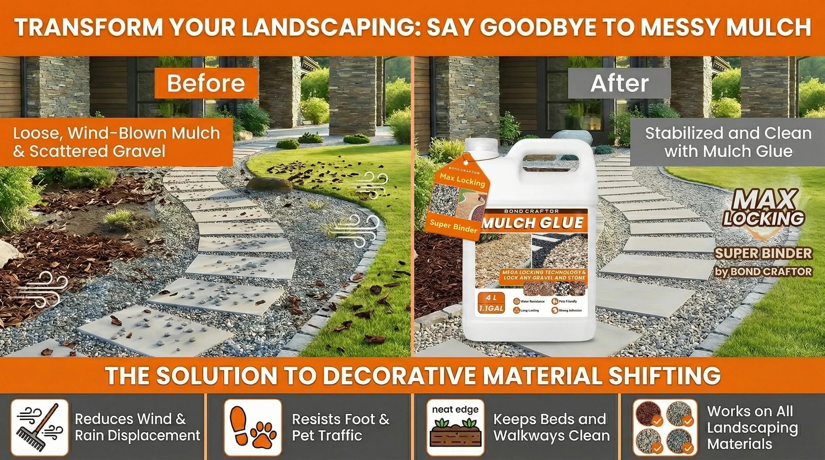 Mulch glue before after