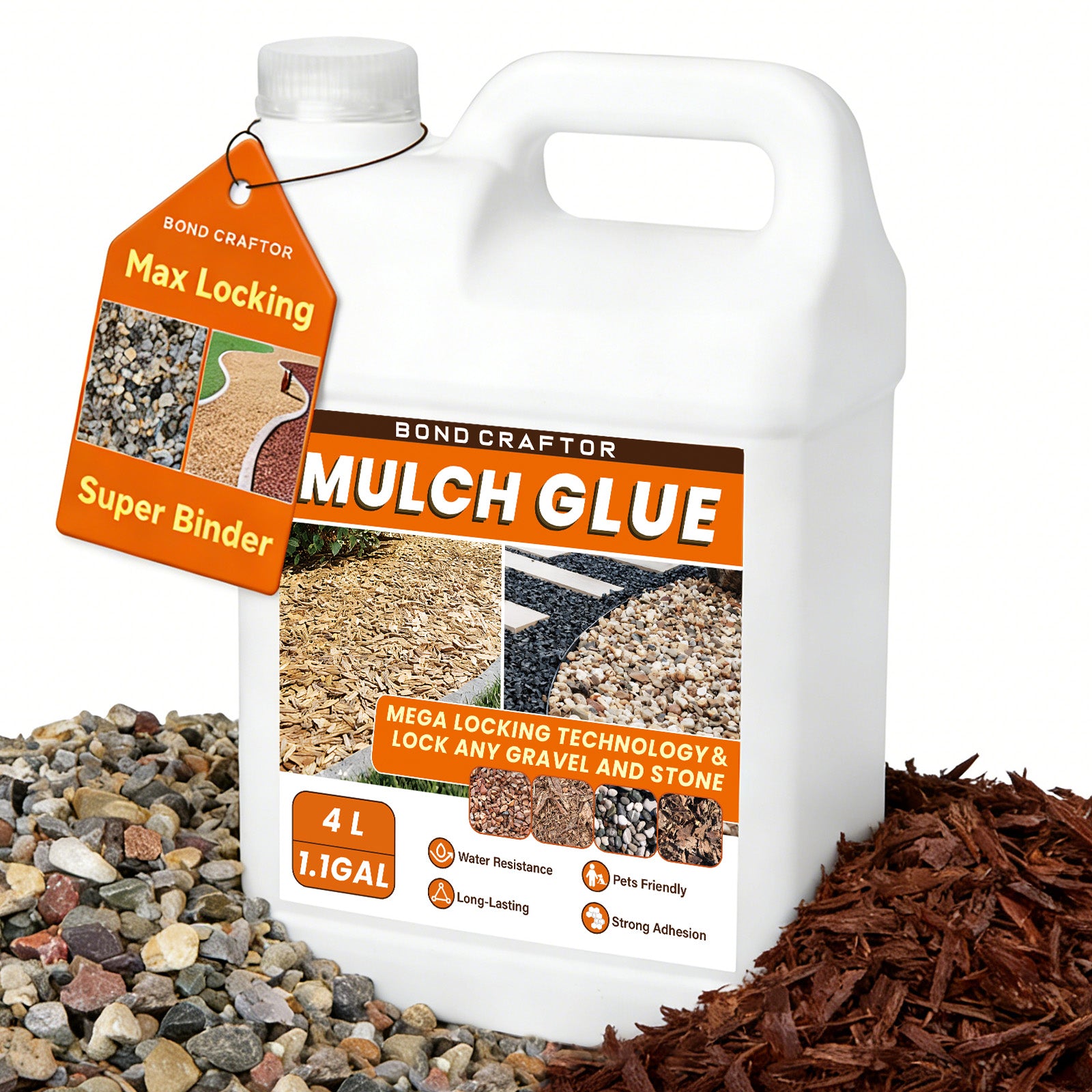 1.1 Gallon Mulch Glue for Landscaping, Gravel &amp; Yard Rock Stabilizer