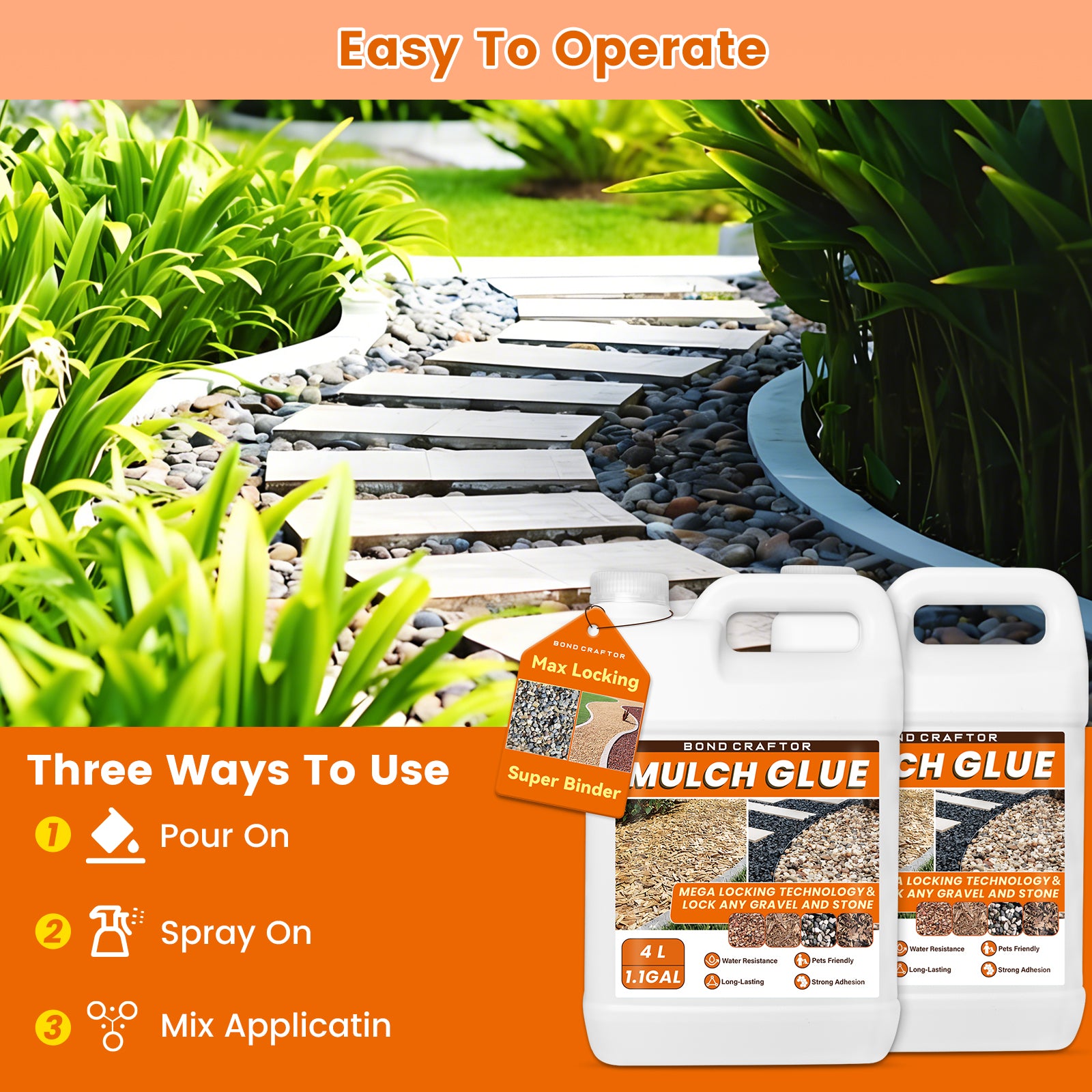 1.1 Gallon Mulch Glue for Landscaping, Gravel & Yard Rock Stabilizer