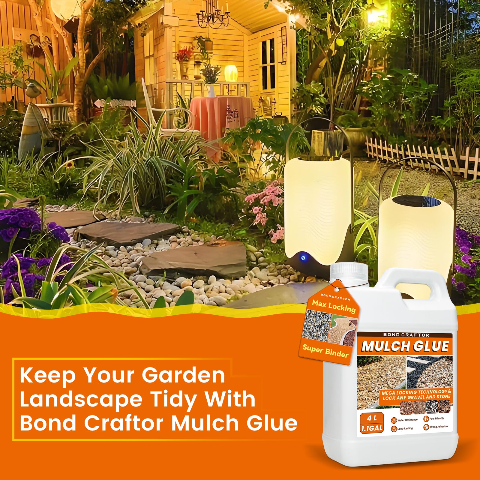 1.1 Gallon Mulch Glue for Landscaping, Gravel & Yard Rock Stabilizer