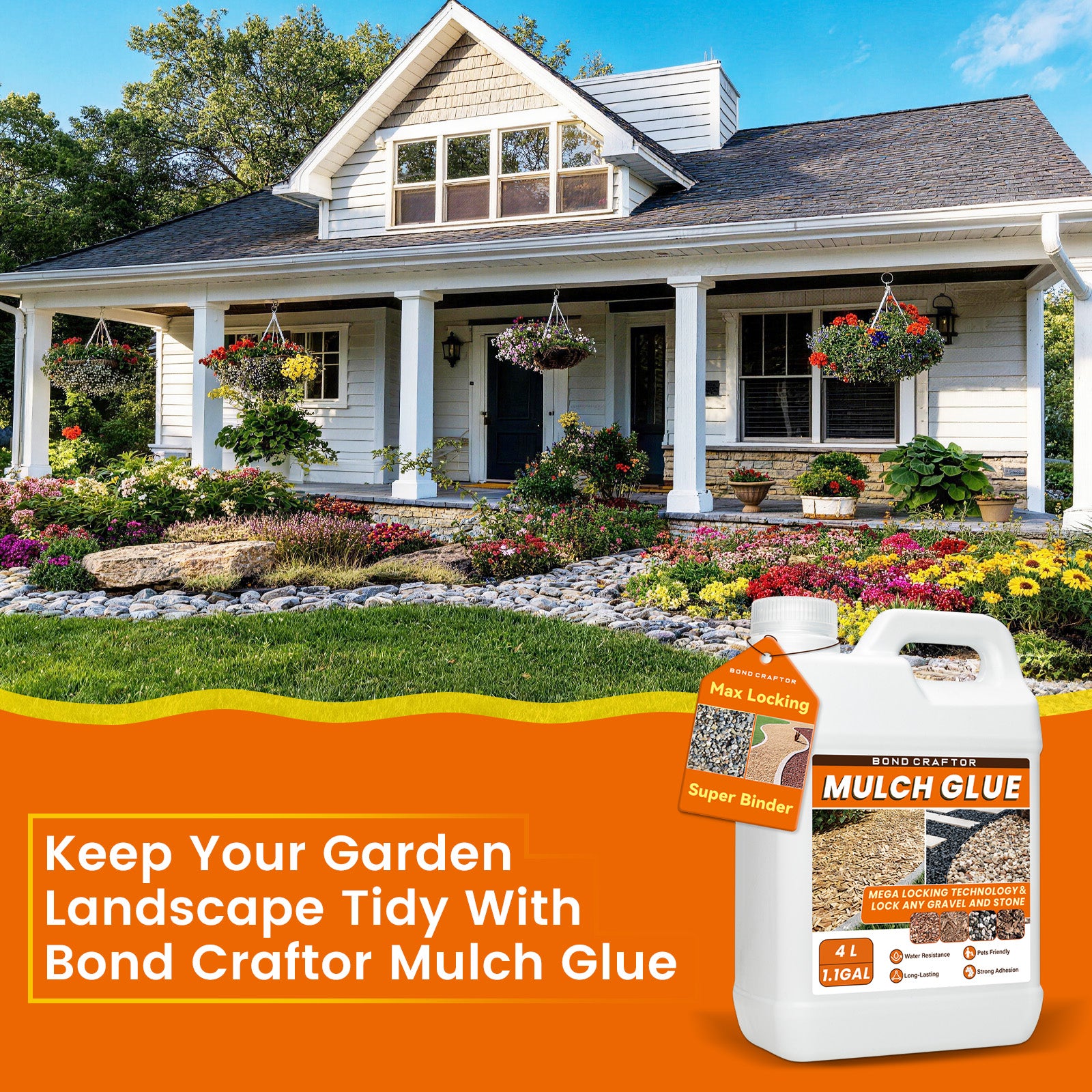 1.1 Gallon Mulch Glue for Landscaping, Gravel & Yard Rock Stabilizer