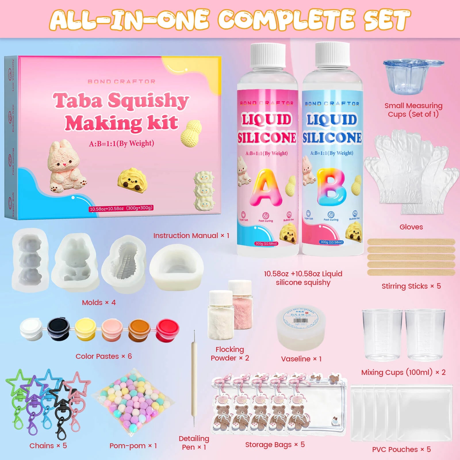 Taba Squishy Making Kit – 21 oz Liquid Silicone DIY Kit with Molds